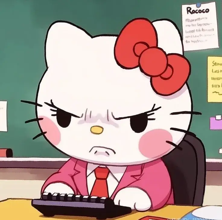 Meme hình ảnh Kitty mỉm cười tinh nghịch hài hước.