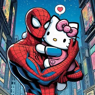 Avatar mèo hồng cute sánh đôi cùng Người Nhện kiểu manga