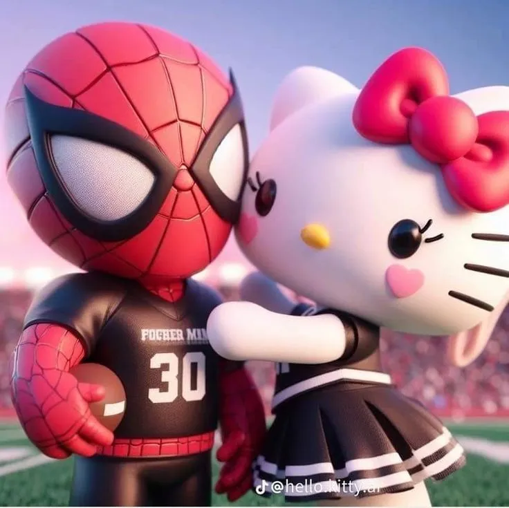 Icon avatar đôi Kitty đáng yêu bên Người Nhện.