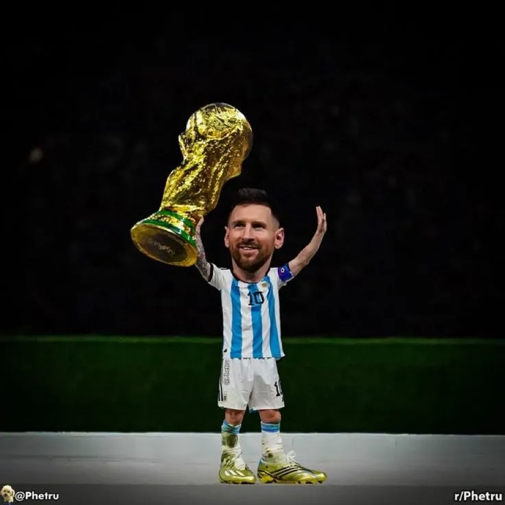 Hình biếm họa Messi đội vương miện to tướng