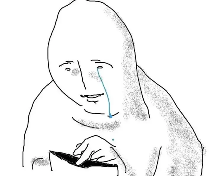 Meme người que nhìn chiếc ví và chảy nước mắt