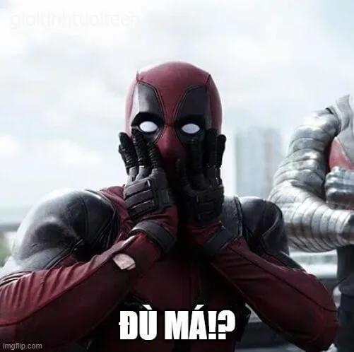 Meme Deadpool choáng váng tay ôm miệng, ánh mắt bối rối