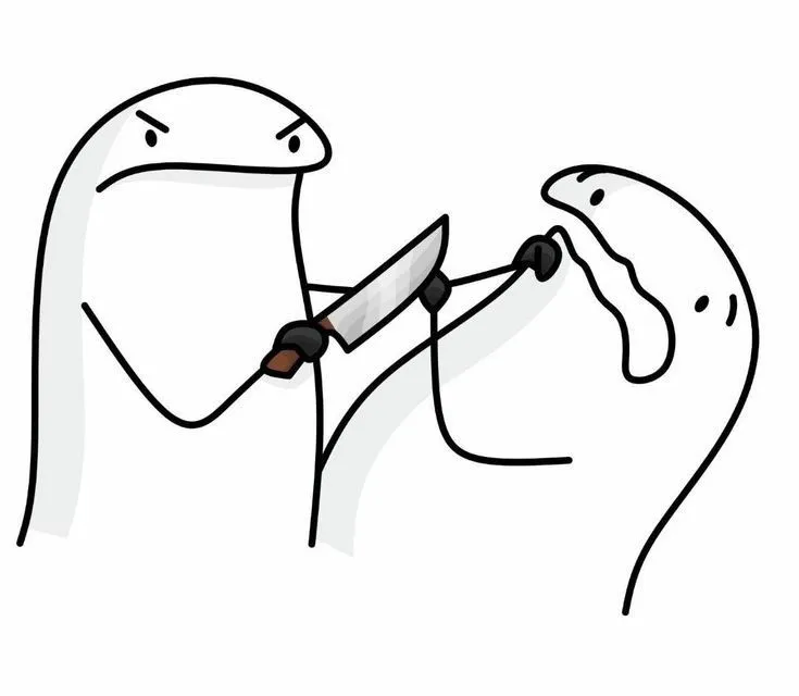 Hình ảnh nhân vật người que cầm dao trông bựa quá.