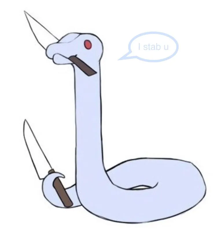 Meme con rắn ngậm dao mang ánh mắt cực sắc bén.