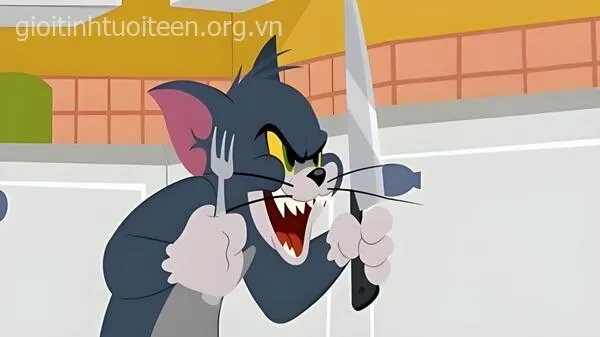 Mèo Tom cầm dao và nĩa