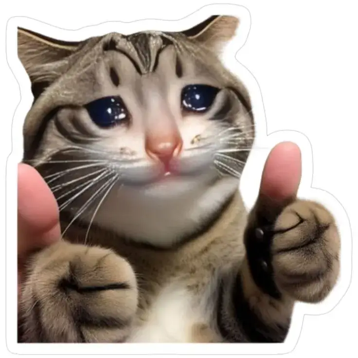 Mèo chibi dễ thương giơ tay like, ánh mắt vui nhộn hồn nhiên.