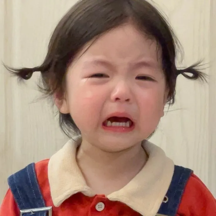 Bé gái khóc to lên, gương mặt đỏ bừng vì giận.