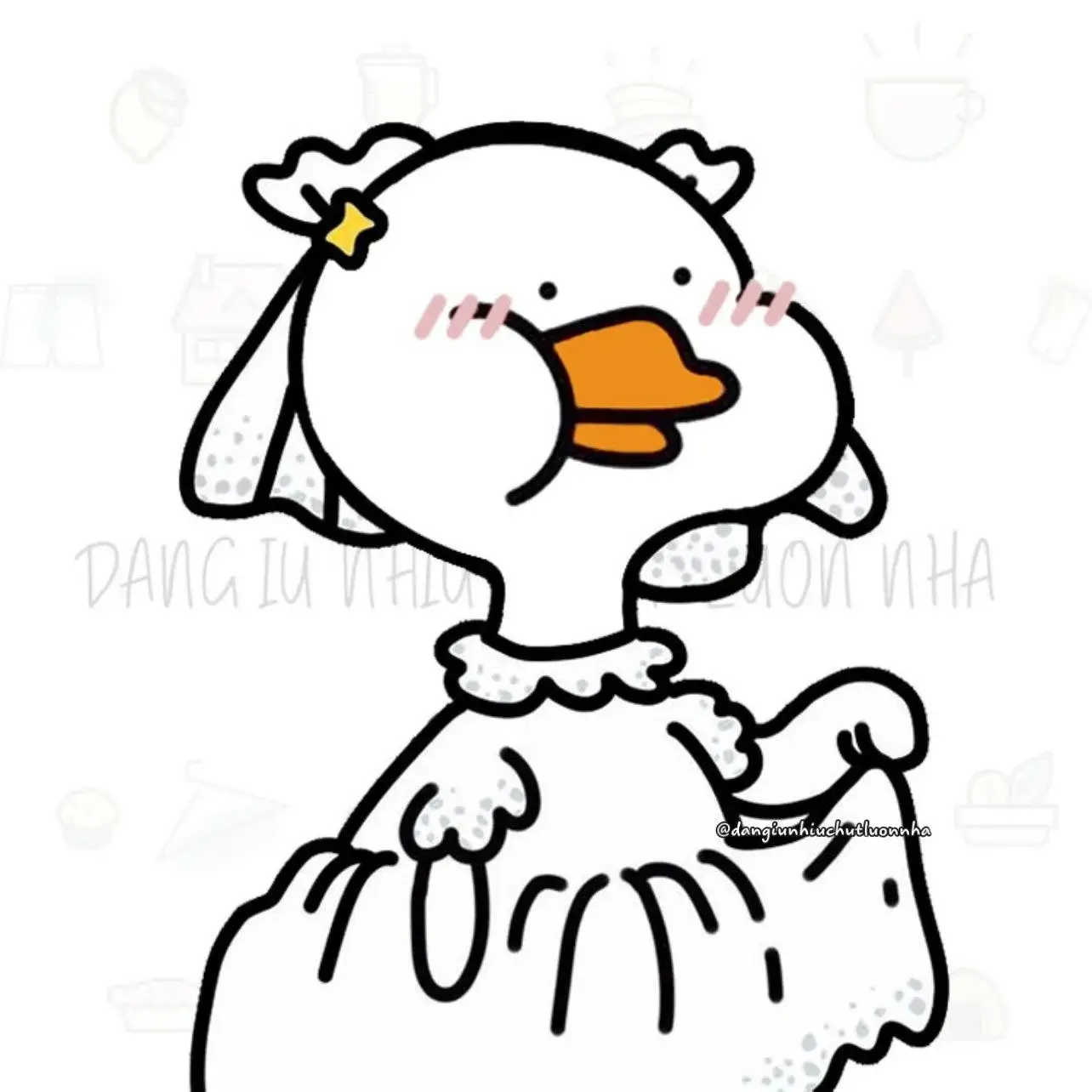 Meme vịt con gương mặt chọc ghẹo, ánh mắt lém lỉnh, cười duyên dáng