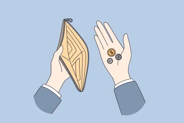 Chiếc bóp rỗng và vài đồng xu lẻ