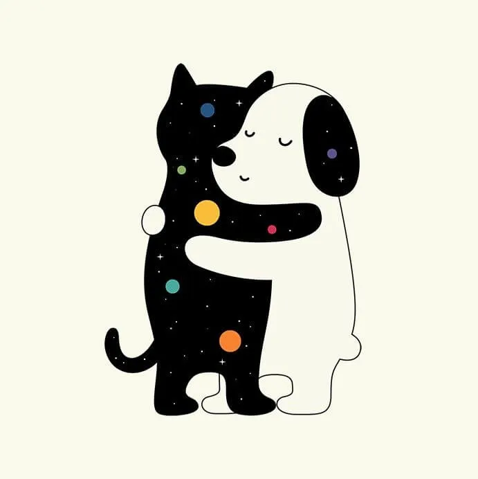 Meme 2 chú chó ôm nhau cảm xúc ngọt ngào