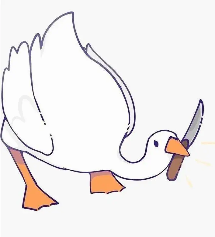 Meme vịt con cầm dao biểu cảm hung dữ giả.