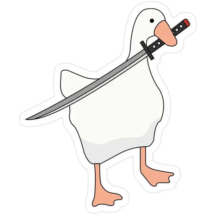 Hình ảnh con vịt ngậm kiếm trông rất hài.