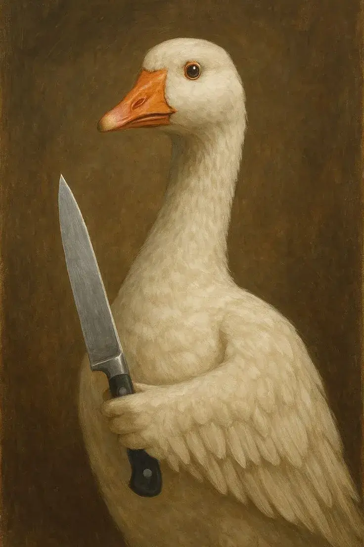 Meme vịt nhỏ cầm dao nhìn đáng yêu lắm.