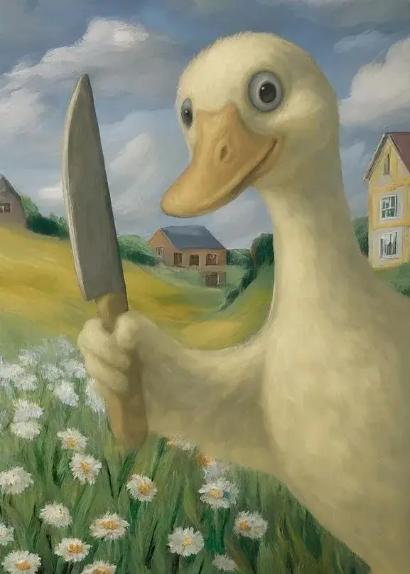 Ảnh chế vịt con cầm dao mang thần thái.