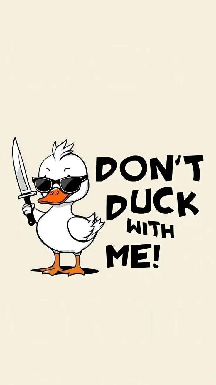 Meme con vịt cầm dao với biểu cảm hài.