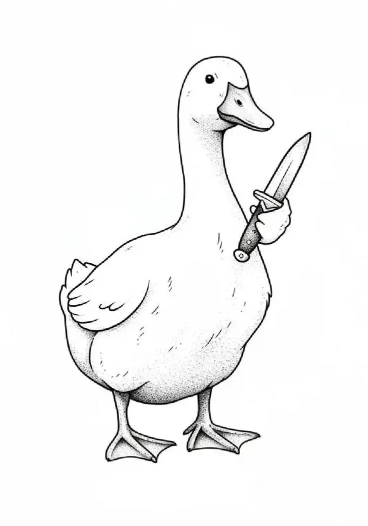 Hình chú vịt cầm dao nhìn cực tức giận.