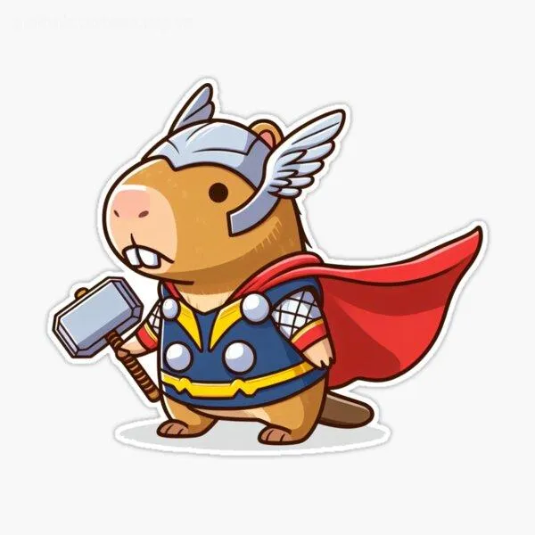 Meme capybara cosplay Thor cầm búa.