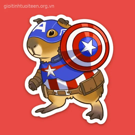 Meme capybara mặc đồ Captain America.