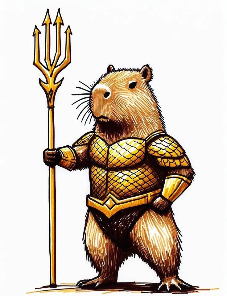 Avatar capybara cosplay Aquaman cưỡi sóng.