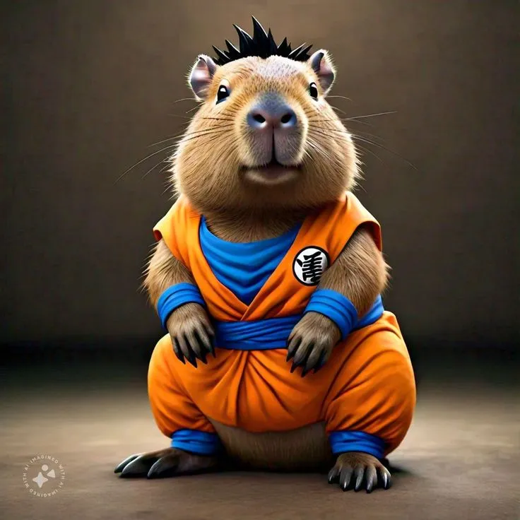Avatar capybara hóa thân Songoku điều khiển gió.