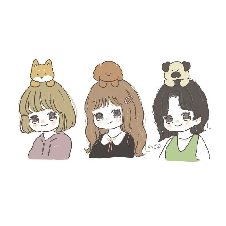 Avatar dàn 3 người vô tri, biểu cảm ngốc nghếch hài hước.