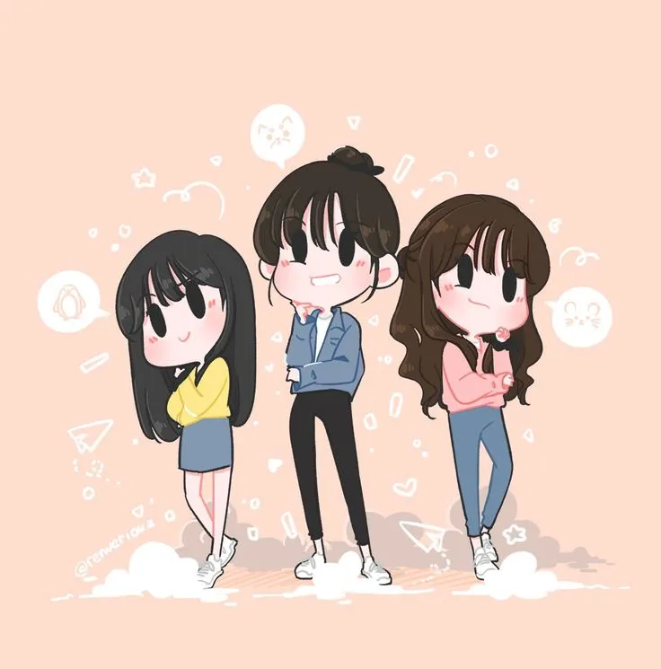 Avatar dàn 3 người cute, nét mặt dễ thương đáng yêu.