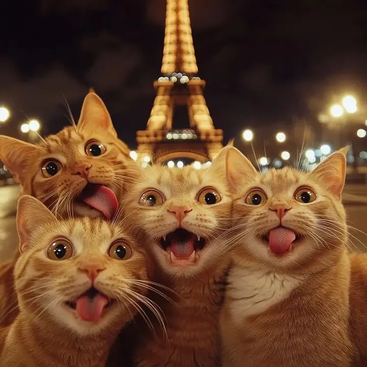 Bộ ảnh team 4 chú mèo cute, tạo cảm giác vui vẻ.