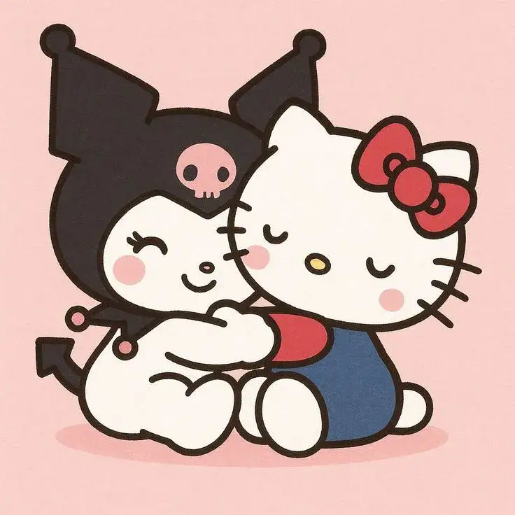 Ảnh chibi đôi Kitty hạnh phúc.