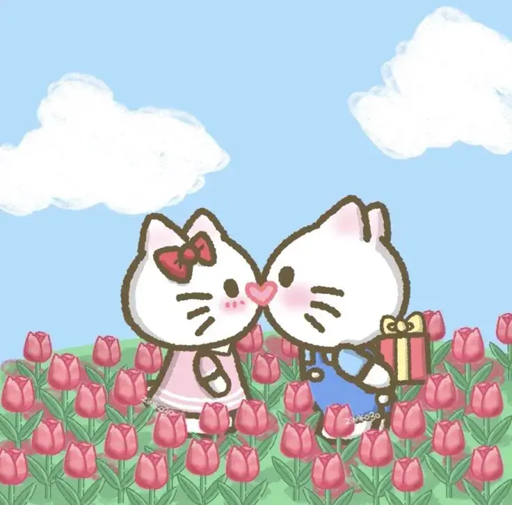 Avatar đôi mèo kawaii âu yếm nhau.