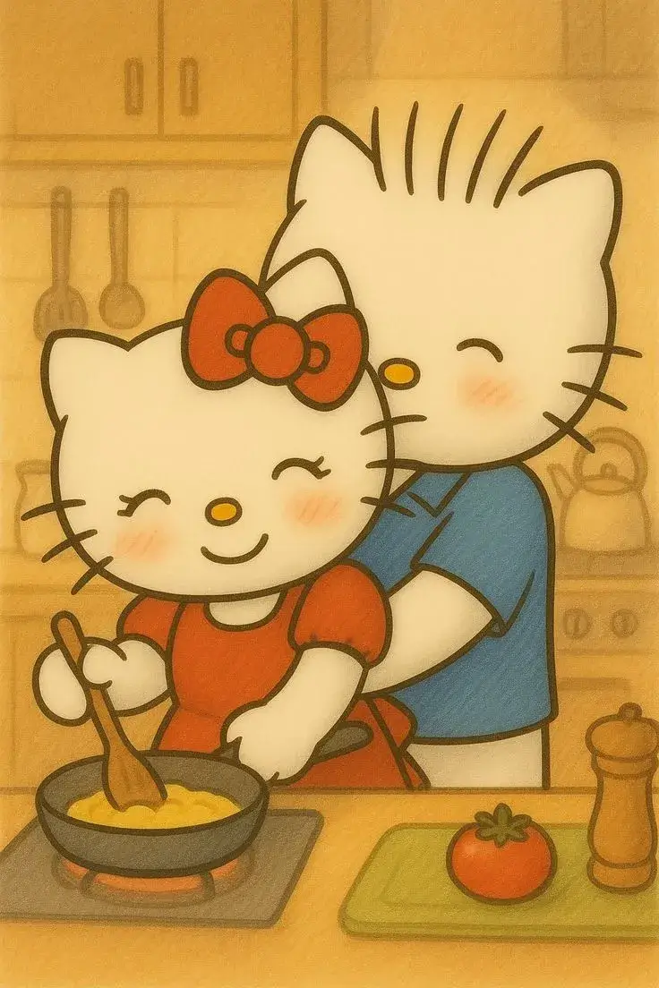 Kitty mèo hồng đáng yêu ôm đôi.