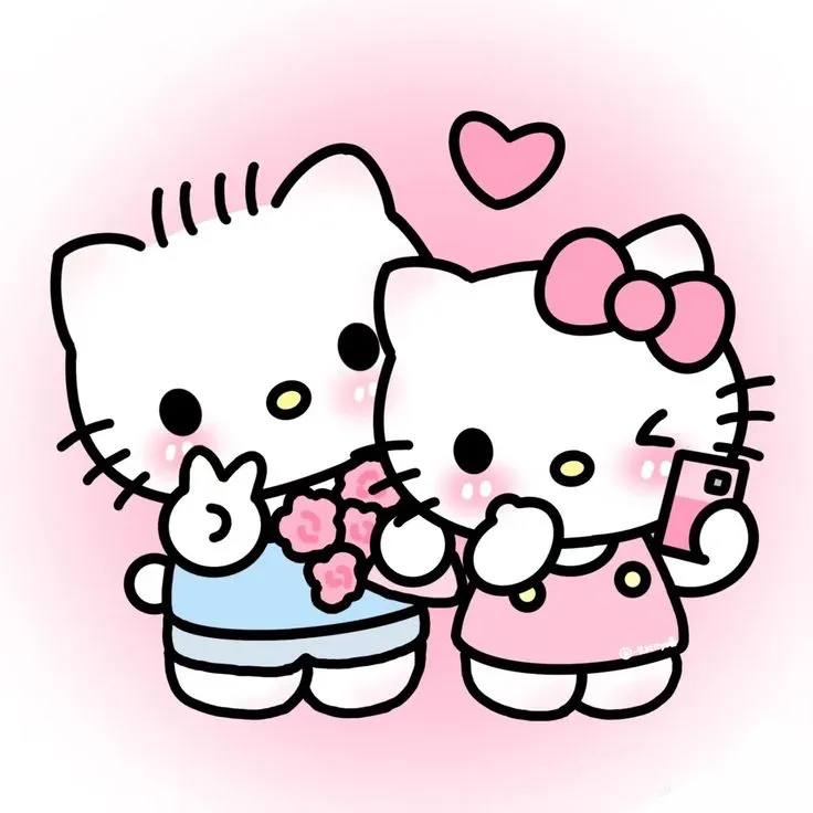 Ảnh chibi Kitty cặp đôi hạnh phúc.