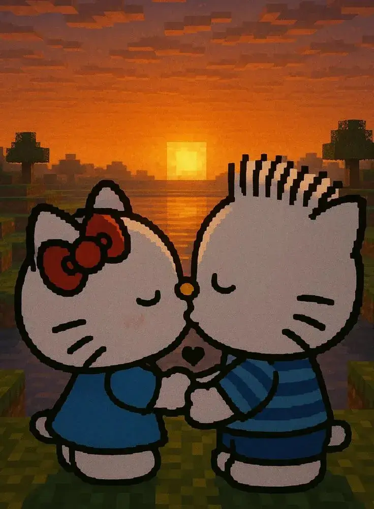 Avatar Kitty xinh xắn hôn nhau tình cảm.