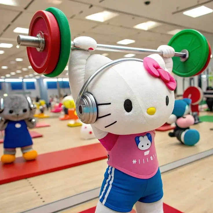 Meme hài Kitty đang nâng tạ