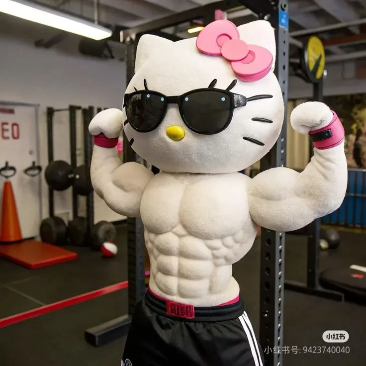 Hello Kitty cơ bắp pose dáng lực sĩ viral cộng đồng.