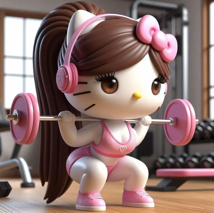 Hello Kitty lực phách với cơ thể to khỏe buồn cười.