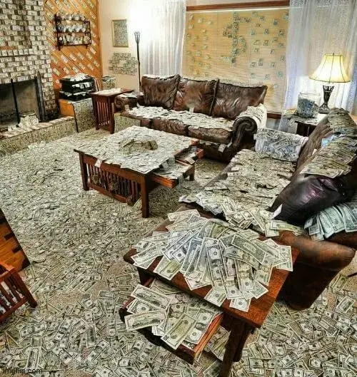 Ảnh meme nằm tắm trong tiền nhìn phấn khởi hẳn