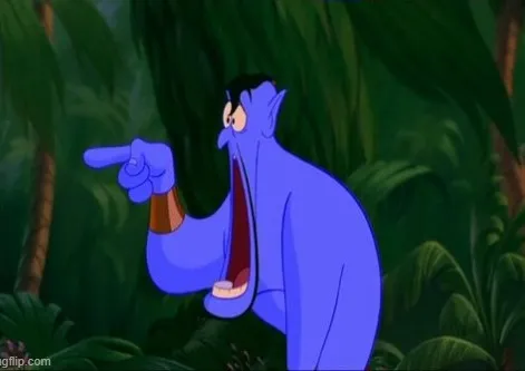 Meme thần đèn ngạc nhiên chỉ tay