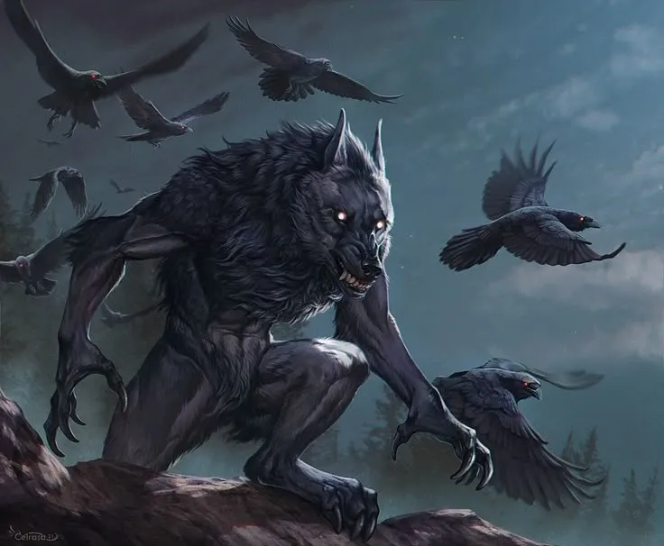 Sói dữ tợn, ánh mắt sáng rực trong bóng tối.