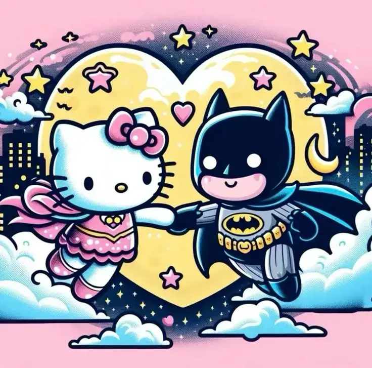 Avatar đôi mèo kawaii với Batman đầy dịu dàng.