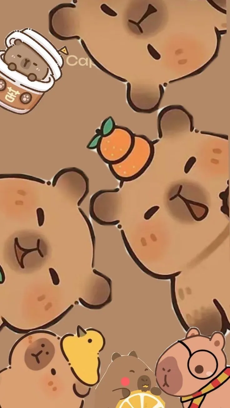 Ảnh hình nền capybara cute chibi ngộ nghĩnh.