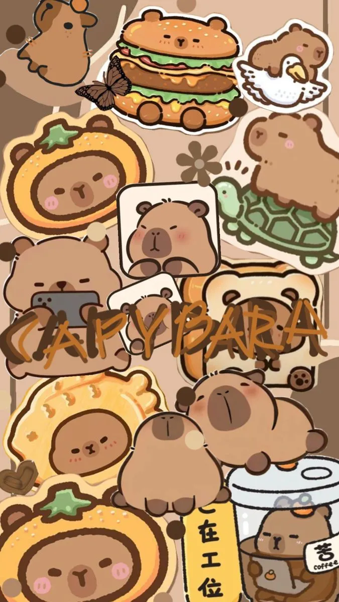 Hình nền capybara chibi đáng yêu xinh xắn.