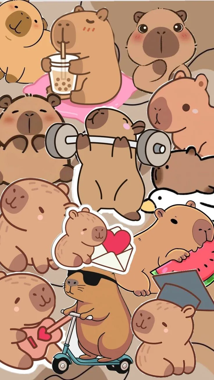 Cartoon capybara hình nền cute đáng yêu.