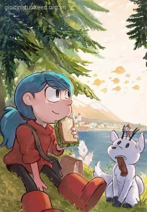 Hình nền chó anime phong trần với ánh nhìn quyết đoán.