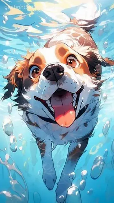 Hình nền chó phong cách anime ma mị trong ánh trăng đỏ.