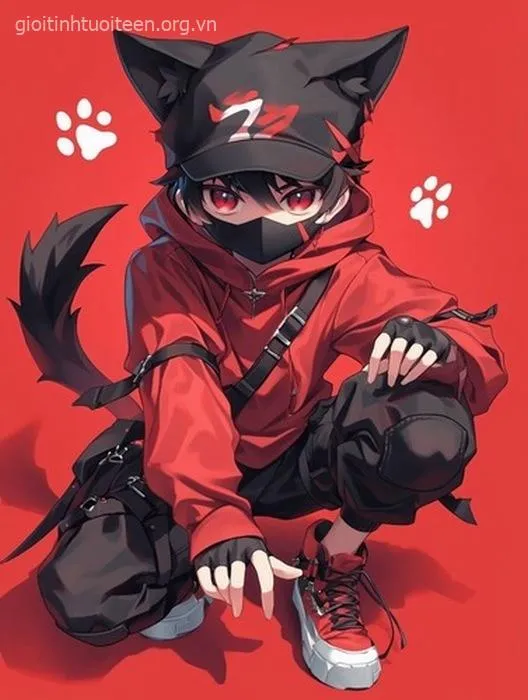 Hình nền điện thoại chó anime mạnh mẽ với thanh kiếm sáng.