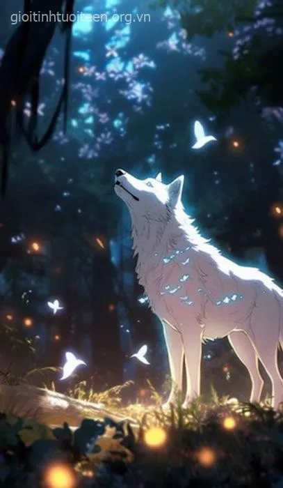 Hình nền chó anime lạnh lùng tỏa sáng giữa đêm tối.