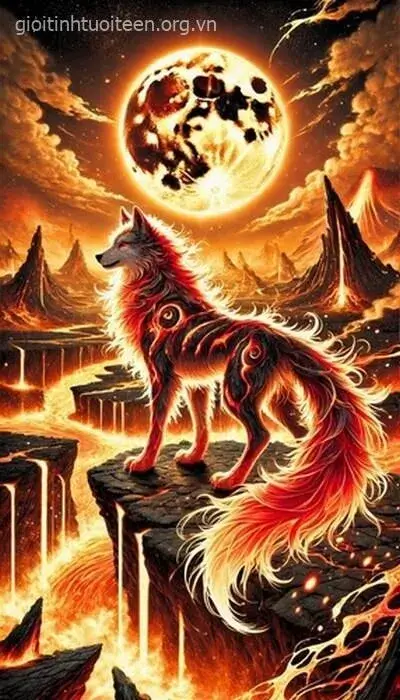 Hình nền chó anime bí ẩn trong ánh trăng huyền ảo.