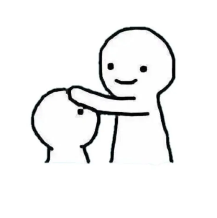 Meme người que xoa đầu nhẹ nhàng như gửi lời động viên.