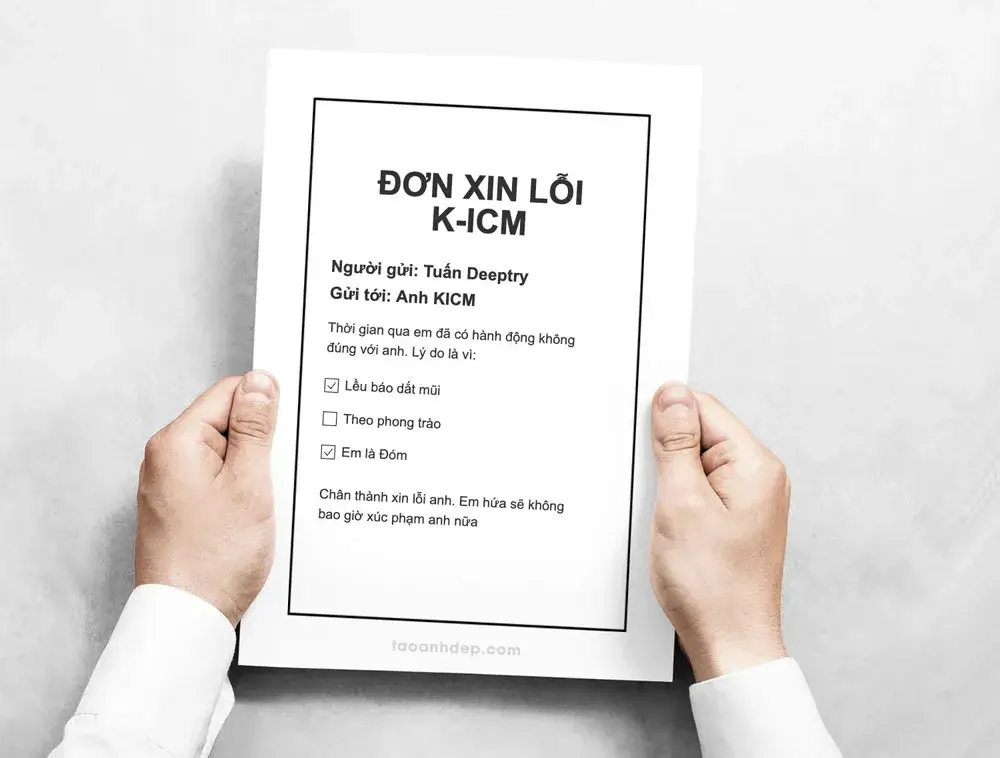 Ảnh chế đơn xin lỗi K-ICM khiến ai cũng cười té ghế. Ảnh chế đơn xin lỗi K-ICM khiến ai cũng cười té ghế.