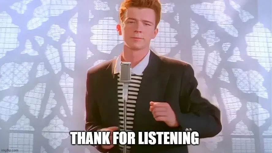 Meme dễ thương: “Cám ơn đã nghe phần trình bày của em”.